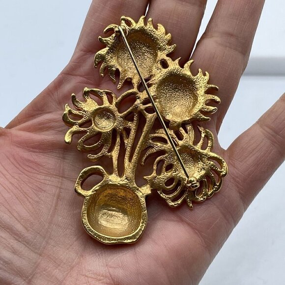 Vintage Yves Saint Laurent Avon 70s Van Gogh Sunflowers Enamel Gold Brooch Pin - Picture 6 of 7